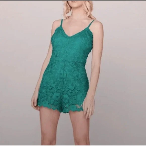 Jack by BB Dakota Anthropologie Lace Romper Sleeveless Green V-Neck Size 4 - Picture 2 of 15
